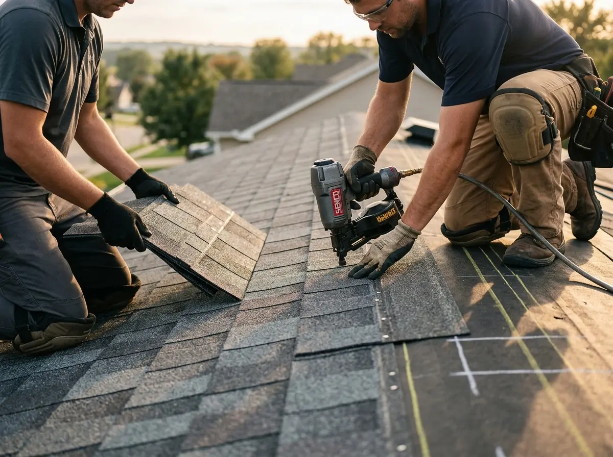 Professional roofer working on a residential roof in Lady Lake